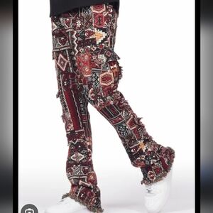 Rockstar Original Ayami Slim Tapestry Flare Jean Boys 6 Aztec Fringe Cargo Pants